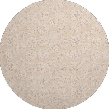 8' Apricot And Ivory Geometric Washable Round Rug With UV Protection