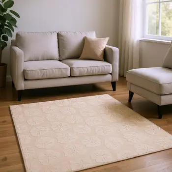 8' X 10' Apricot And Ivory Geometric Washable Area Rug With UV Protection