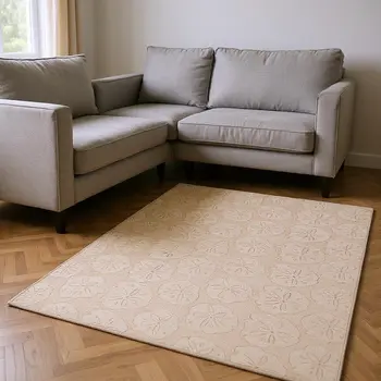 9' X 12' Apricot And Ivory Geometric Washable Area Rug With UV Protection
