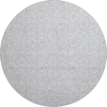 8' Gray And Ivory Geometric Washable Round Rug With UV Protection