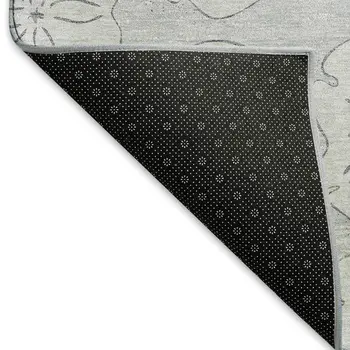 8' Gray And Ivory Geometric Washable Round Rug With UV Protection