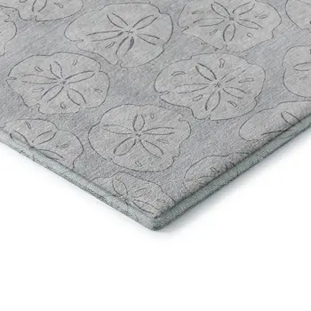 8' Gray And Ivory Geometric Washable Round Rug With UV Protection