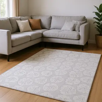 8' X 10' Gray And Ivory Geometric Washable Area Rug With UV Protection