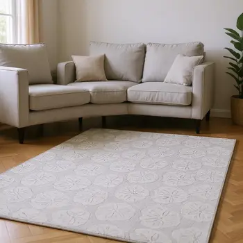 9' X 12' Gray And Ivory Geometric Washable Area Rug With UV Protection