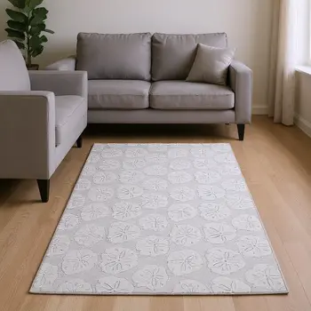10' X 14' Gray And Ivory Geometric Washable Area Rug With UV Protection