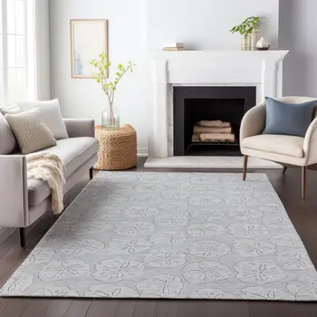10' X 14' Gray And Ivory Geometric Washable Area Rug With UV Protection