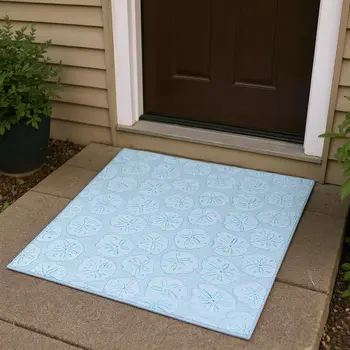 3' X 5' Blue And Ivory Geometric Washable Area Rug With UV Protection
