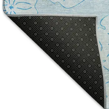 5' X 8' Blue And Ivory Geometric Washable Area Rug With UV Protection
