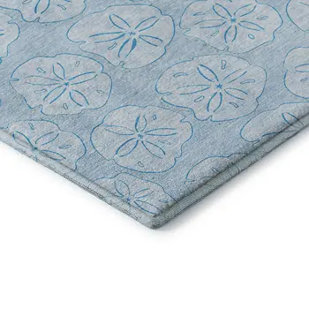 5' X 8' Blue And Ivory Geometric Washable Area Rug With UV Protection