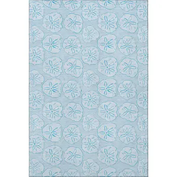 5' X 8' Blue And Ivory Geometric Washable Area Rug With UV Protection
