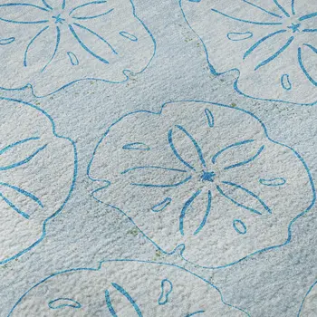 8' Blue And Ivory Geometric Washable Round Rug With UV Protection