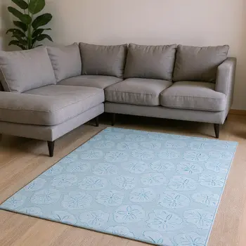 8' X 10' Blue And Ivory Geometric Washable Area Rug With UV Protection