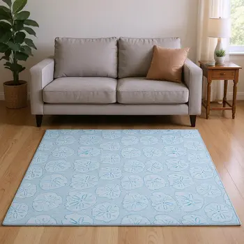 10' X 14' Blue And Ivory Geometric Washable Area Rug With UV Protection