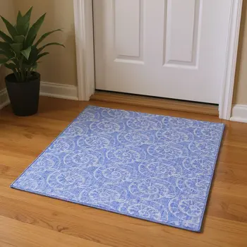 3' X 5' Blue And Ivory Geometric Washable Area Rug With UV Protection