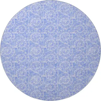 8' Blue And Ivory Geometric Washable Round Rug With UV Protection