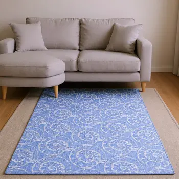 9' X 12' Blue And Ivory Geometric Washable Area Rug With UV Protection