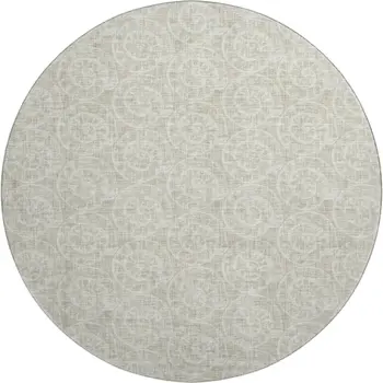 8' Beige And Ivory Geometric Washable Round Rug With UV Protection