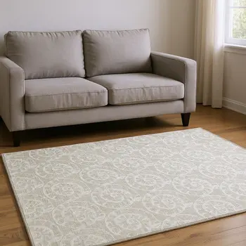 9' X 12' Beige And Ivory Geometric Washable Area Rug With UV Protection