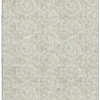 10' X 14' Beige And Ivory Geometric Washable Area Rug With UV Protection