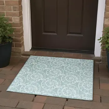 3' X 5' Green And Ivory Geometric Washable Area Rug With UV Protection