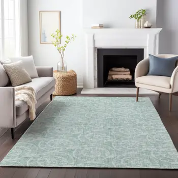 3' X 5' Green And Ivory Geometric Washable Area Rug With UV Protection