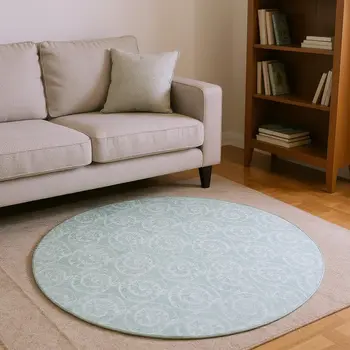 8' Green And Ivory Geometric Washable Round Rug With UV Protection