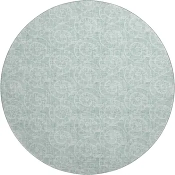 8' Green And Ivory Geometric Washable Round Rug With UV Protection