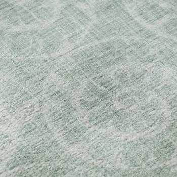 8' Green And Ivory Geometric Washable Round Rug With UV Protection