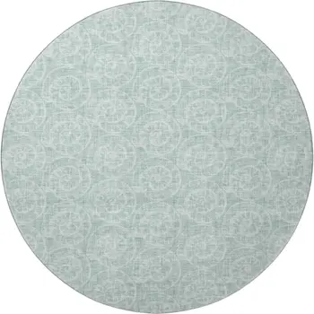 8' Green And Ivory Geometric Washable Round Rug With UV Protection