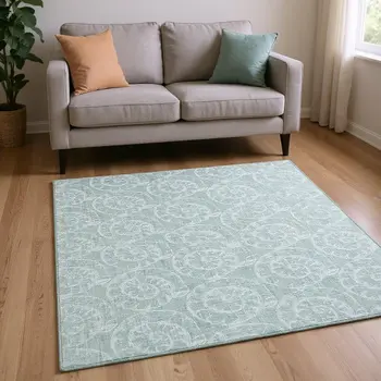 8' X 10' Green And Ivory Geometric Washable Area Rug With UV Protection