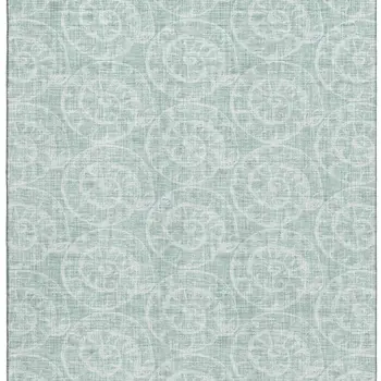 9' X 12' Green And Ivory Geometric Washable Area Rug With UV Protection