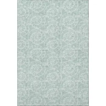 9' X 12' Green And Ivory Geometric Washable Area Rug With UV Protection