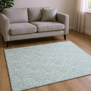 10' X 14' Green And Ivory Geometric Washable Area Rug With UV Protection