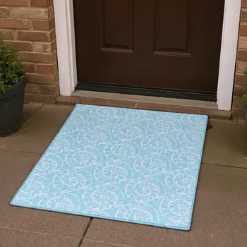3' X 5' Aqua And Ivory Geometric Washable Area Rug With UV Protection