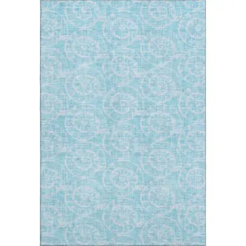 3' X 5' Aqua And Ivory Geometric Washable Area Rug With UV Protection