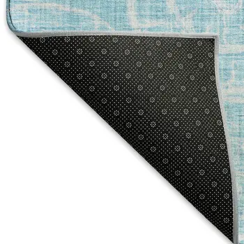 5' X 8' Aqua And Ivory Geometric Washable Area Rug With UV Protection