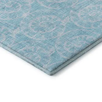 5' X 8' Aqua And Ivory Geometric Washable Area Rug With UV Protection