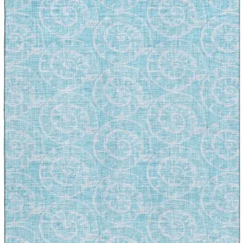 5' X 8' Aqua And Ivory Geometric Washable Area Rug With UV Protection