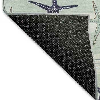 3' X 5' Aqua Navy Blue And Ivory Geometric Washable Area Rug With UV Protection