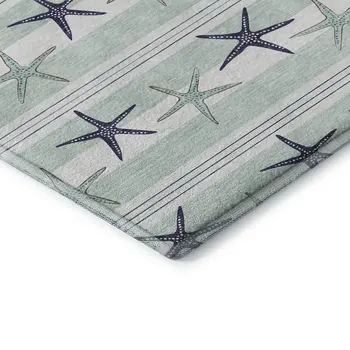 3' X 5' Aqua Navy Blue And Ivory Geometric Washable Area Rug With UV Protection