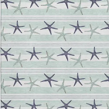 3' X 5' Aqua Navy Blue And Ivory Geometric Washable Area Rug With UV Protection