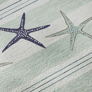 5' X 8' Aqua Navy Blue And Ivory Geometric Washable Area Rug With UV Protection