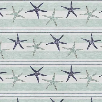 10' X 14' Aqua Navy Blue And Ivory Geometric Washable Area Rug With UV Protection