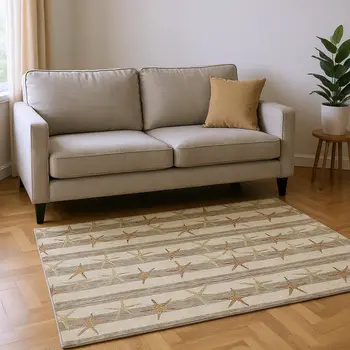 5' X 8' Tan Gold And Beige Geometric Washable Area Rug With UV Protection