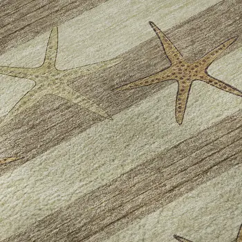 8' Tan Gold And Beige Geometric Washable Round Rug With UV Protection