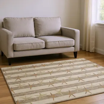 8' X 10' Tan Gold And Beige Geometric Washable Area Rug With UV Protection
