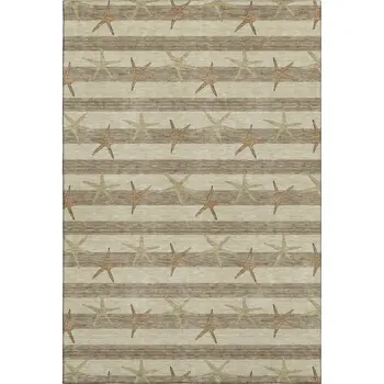 8' X 10' Tan Gold And Beige Geometric Washable Area Rug With UV Protection