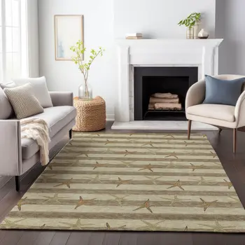 10' X 14' Tan Gold And Beige Geometric Washable Area Rug With UV Protection