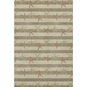 10' X 14' Tan Gold And Beige Geometric Washable Area Rug With UV Protection