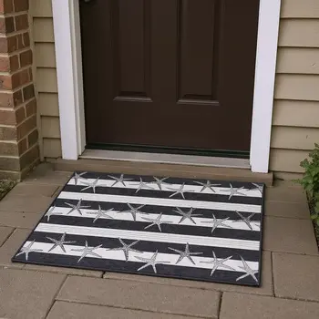 3' X 5' Midnight And Ivory Geometric Washable Area Rug With UV Protection